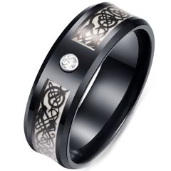 **COI Black Titanium Dragon Luminous Beveled Edges Ring With Cubic Zirconia-7990