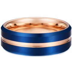 **COI Tungsten Carbide Blue Rose Center Groove Beveled Edges Ring-7993