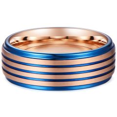 **COI Tungsten Carbide Blue Rose Triple Grooves Step Edges Ring-7994