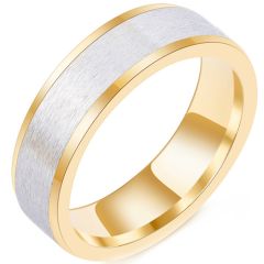 **COI Titanium Gold Tone Silver Pipe Cut Flat Ring-7995