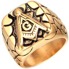 **COI Titanium Gold Tone Black Masonic Freemason Ring-7999