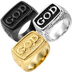 **COI Titanium Black/Gold Tone/Black Silver GOD Signet Ring-8000