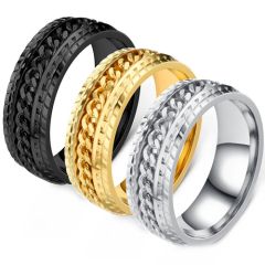 **COI Titanium Black/Gold Tone/Silver Dragon Keychain Link Tire Tread Ring-8028