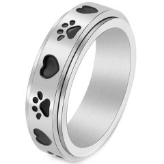 **COI Titanium Black/Gold Tone/Silver Hearts & Paws Step Edges Ring-8035