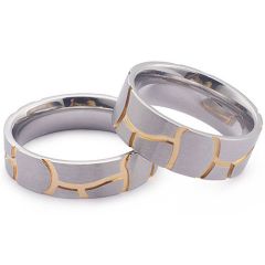 **COI Titanium Gold Tone Silver Couple Wedding Ring-8039