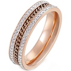 **COI Titanium Rose/Gold Tone/Silver Keychain Link Ring With Cubic Zirconia-8047