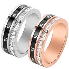 **COI Titanium Black Rose/Silver Roman Numerals Ring With Cubic Zirconia-8049