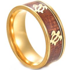 **COI Titanium Black/Gold Tone/Silver Turtle Ring With Wood-8056
