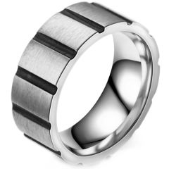 **COI Titanium Black Silver Vertical Grooves Ring-8057