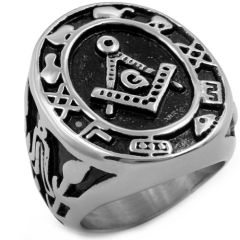 **COI Titanium Black Silver Masonic Freemason Ring-8060
