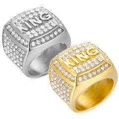 **COI Titanium Gold Tone/Silver King Ring With Cubic Zirconia-8071