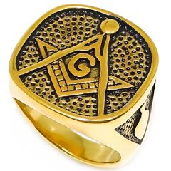 **COI Titanium Gold Tone Black Masonic Freemason Ring-8078