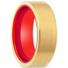 **COI Tungsten Carbide Gold Tone Red Beveled Edges Ring-8083