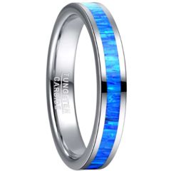**COI Tungsten Carbide 3mm Blue Wood Pipe Cut Flat Ring-8086
