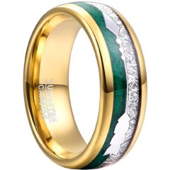**COI Gold Tone Tungsten Carbide Green Agate & Meteorite Ring With Arrows-8089