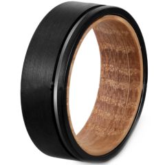 **COI Black Tungsten Carbide Offset Groove With Wood-8101