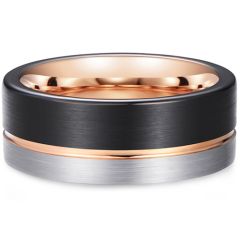 **COI Tungsten Carbide Black Rose Offset Groove Pipe Cut Flat Ring-8105