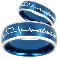 COI Tungsten Carbide Blue Silver Heartbeat & Heart Ring-TG810BB