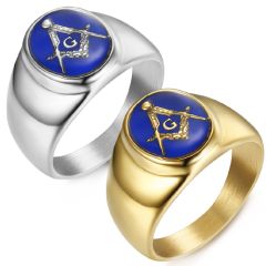 **COI Titanium Gold Tone/Silver Blue Masonic Freemason Ring-8114