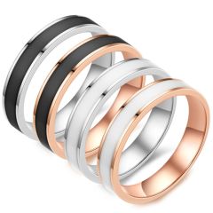 **COI Titanium Rose/Silver Pipe Cut Flat Ring With Black/White Ceramic-8116