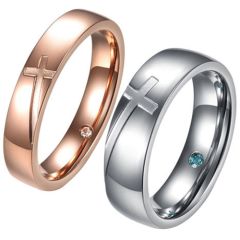 **COI Titanium Rose/Silver Cross Ring With Cubic Zirconia-8120AA