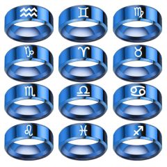 **COI Blue Titanium Zodiac Beveled Edges Ring-8134AA