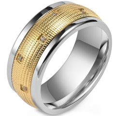 **COI Titanium Gold Tone Silver Ring With Cubic Zirconia-8135