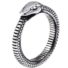 **COI Titanium Black Silver Snake Ring-8139