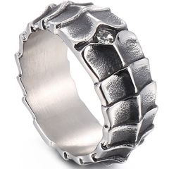 **COI Titanium Black Silver Snake Skin Pattern Ring With Cubic Zirconia-8144