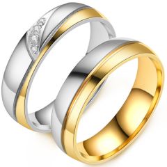 **COI Titanium Gold Tone Silver Couple Wedding Band Ring-8156