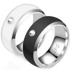 **COI Titanium Black/White Ceramic Dome Court NFC Smart Ring-8172