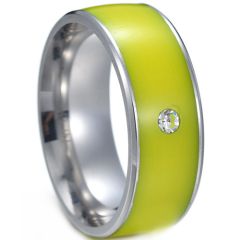 **COI Titanium Yellow Ceramic NFC Smart Dome court Ring With Cubic Zirconia-8175