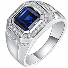 **COI Titanium Ring With Created Blue Sapphire and Cubic Zirconia-8184