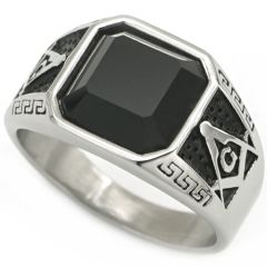 **COI Titanium Black Gold Tone/Silver Masonic Freemason Ring With Black Onyx-8204