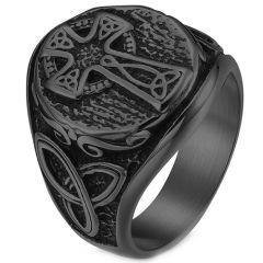 **COI Titanium Black/Silver Cross Trinity Knots Ring-8215
