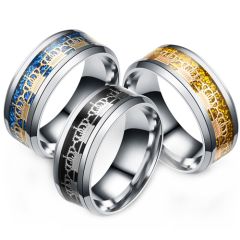 **COI Titanium Blue/Black/Gold Tone King Crown Beveled Edges Ring-8227