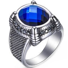 **COI Titanium Ring With Created Blue Sapphire-8228