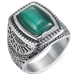 **COI Titanium Ring With Created Green Emerald-8231