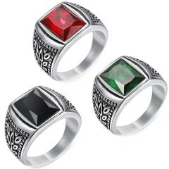 **COI Titanium Ring With Created Black Onyx/Red Ruby/Green Emerald-8232