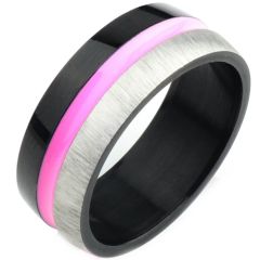 **COI Titanium Black Rose Silver Center Groove Ring-8238