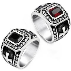 **COI Titanium Black Silver Cross Ring With Created Red Ruby/Black Onyx-8240