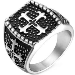 **COI Titanium Black Silver Cross Ring-8241