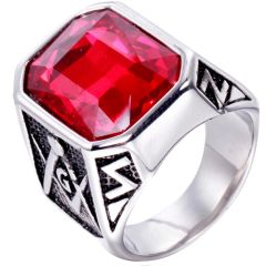 **COI Titanium Masonic Freemason Ring With Black Onyx/Created Blue Sapphire/Red Ruby/Green Emerald-8246