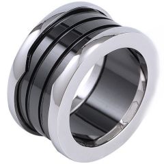 **COI Titanium Double Grooves Ring With Black/White Ceramic-8271
