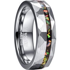 **COI Tungsten Carbide Hammered Ring With Crushed Opal-8274