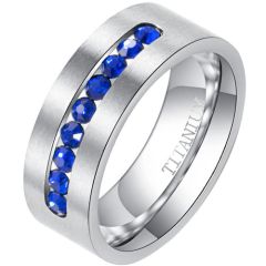 **COI Titanium Ring With Created Blue Sapphire-8282