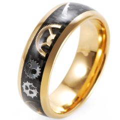 **COI Gold Tone Tungsten Carbide Gears Ring With Carbon Fiber-8290