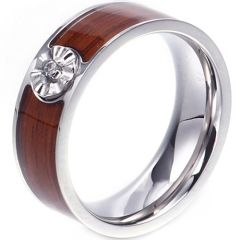 **COI Titanium Wood Ring With Cubic Zirconia-8307