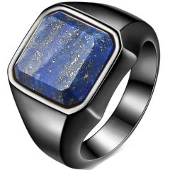 **COI Titanium Black/Gold Tone/Silver Lapis Lazuli Ring-8310
