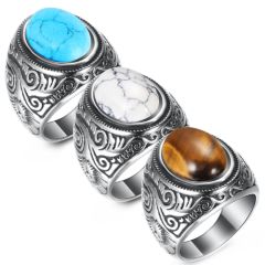**COI Titanium Celtic Ring With Blue/White Turquoise or Tiger Eye-8311